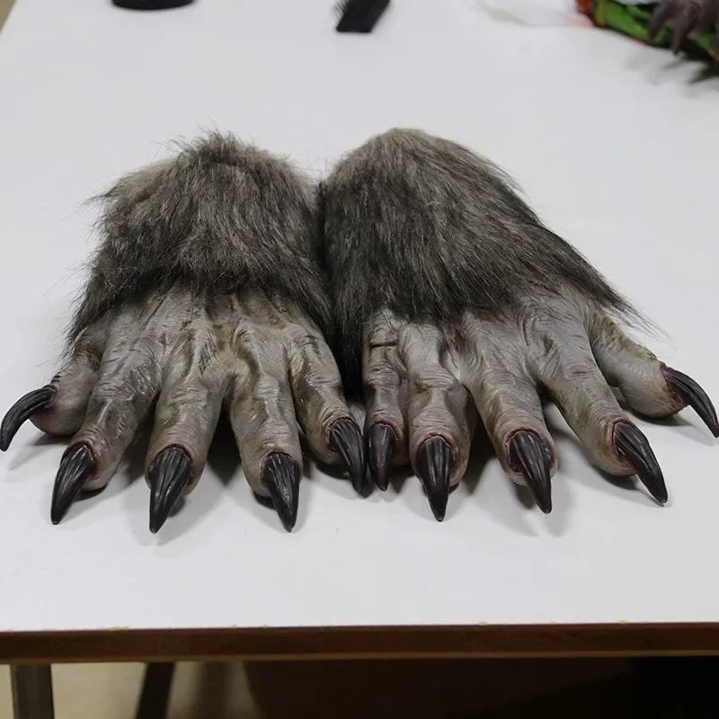 قناع اليد التنكري للهالوين من اللاتكس الذئب قفاز الذئب زي حفلة رعب الديكور تمويه لعب الأدوار الدعائم تأثيري فستان الحيوان