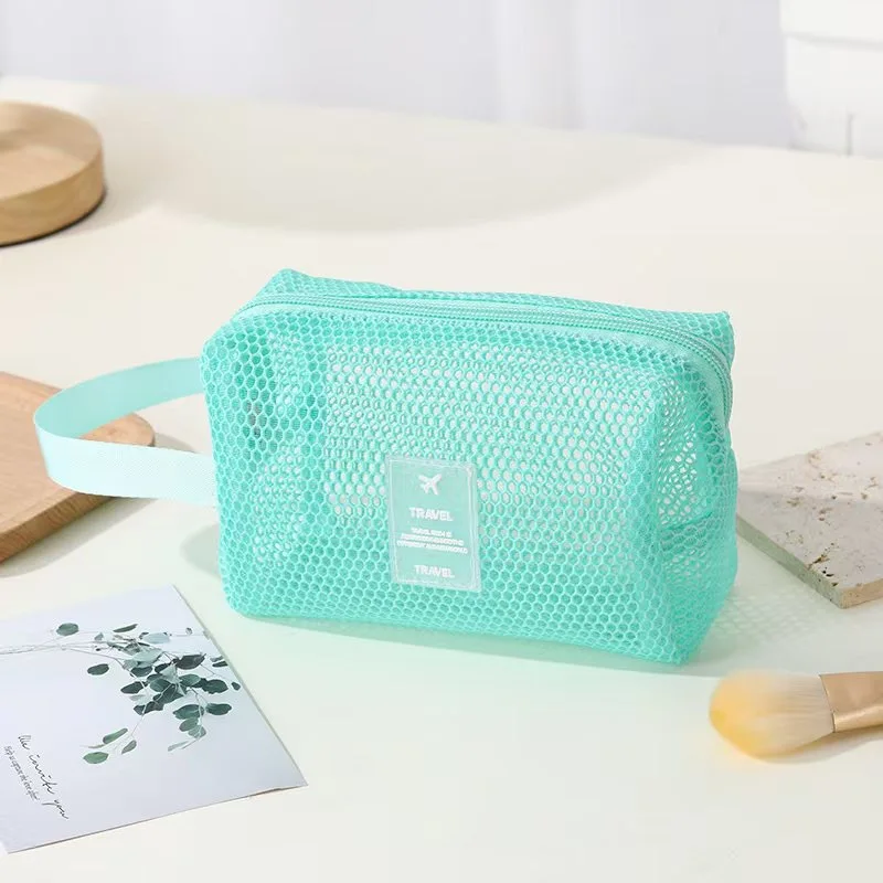 Zipper Travel Cosmetic Bag Lightweight Mesh Portable Handbags Ransparent Washing Body Shower Tools with Hook Storage Pouch