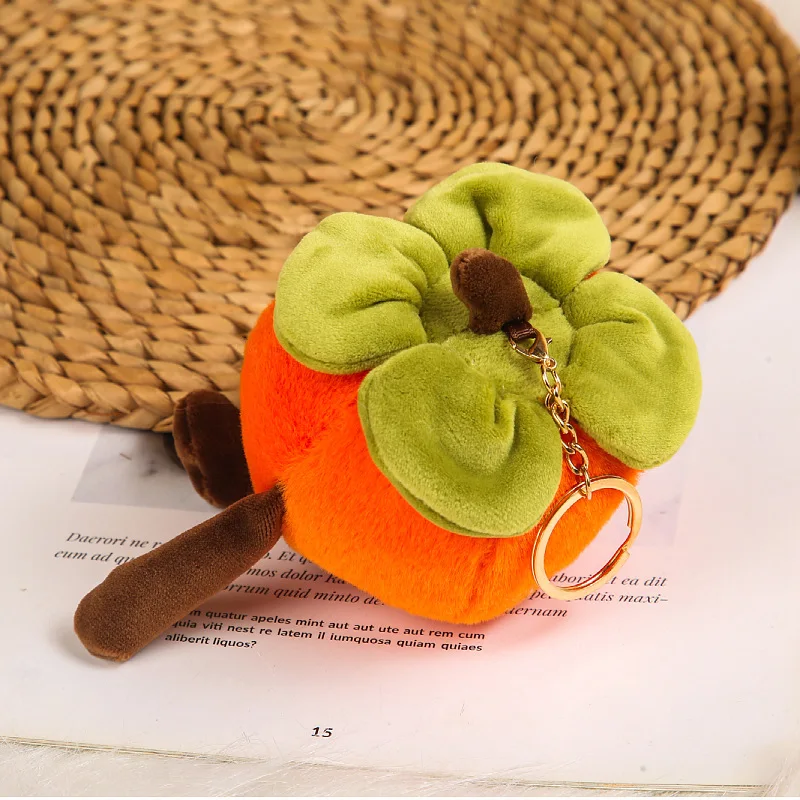 Cute Persimmon Peanut Doll Plush Toy Fruit Pun Soft Stuffed Keychain Bag Charm Kawaii Gift Home Sofa Decoration