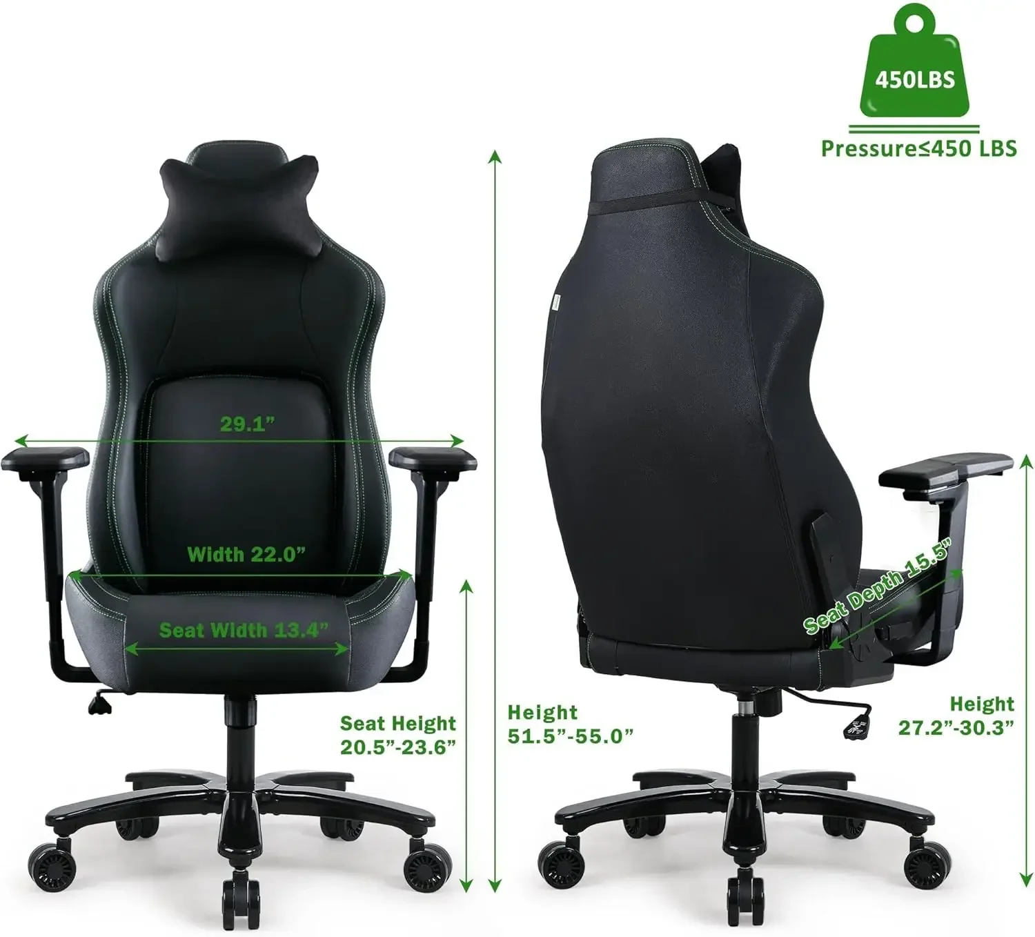 Gaming Chair 450lbs, 6D Flip-up Armrests Ergonomic Computer Gaming Chair for Heavy People, Extra Wide Memory Foam Cushions