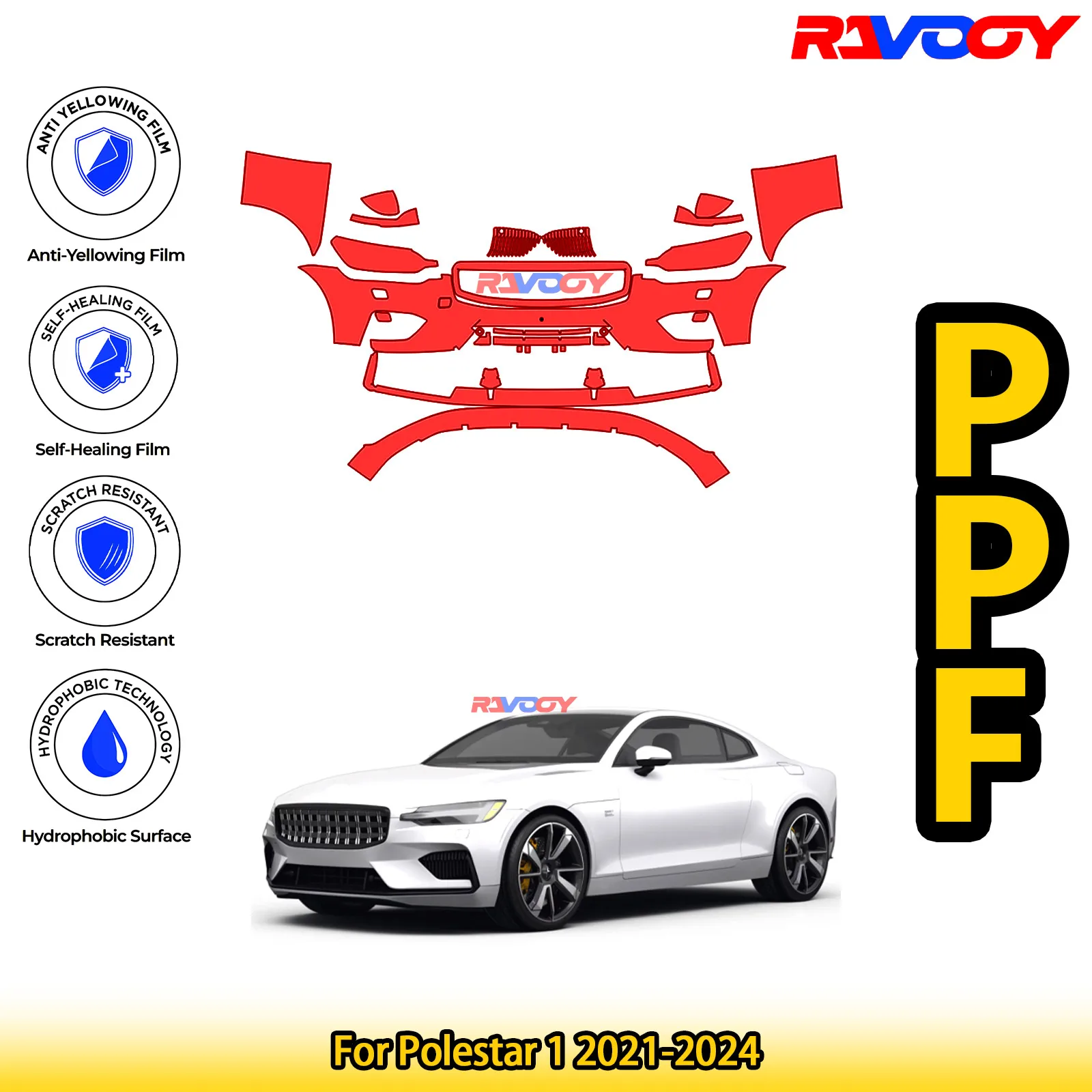 

For Polestar 1 2021-2024 Glossy Matte Black Precut front PPF Kit Paint Protection Film