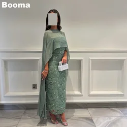 Booma-vestidos sereia formais sem alças para mulheres, flores Beading Cape, vestidos elegantes, até o tornozelo, vestidos de festa