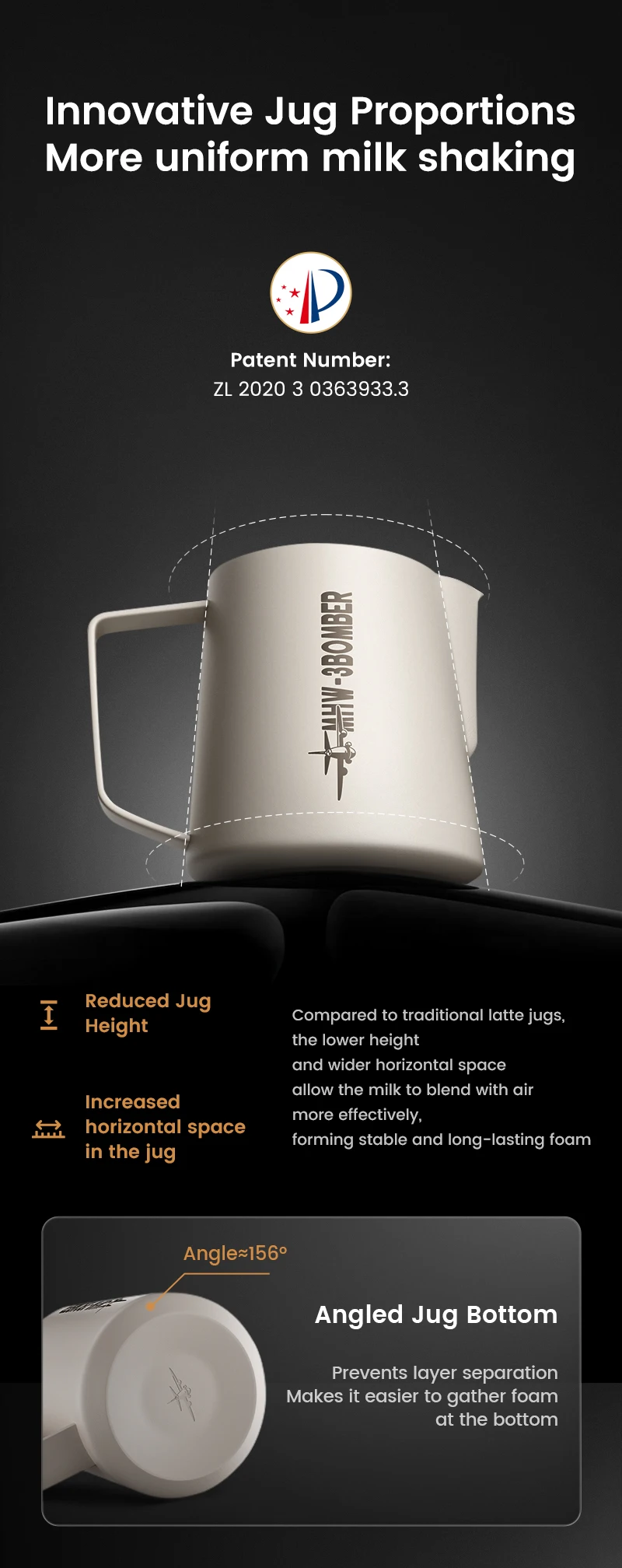 MHW 3BOMBER 400/700 ml Milchaufschäumkrug Dampfgarer Tasse Große Kapazität Milchschaumkrug Milchdampfende Latte Werkzeuge Kaffeezubehör – Detail 6