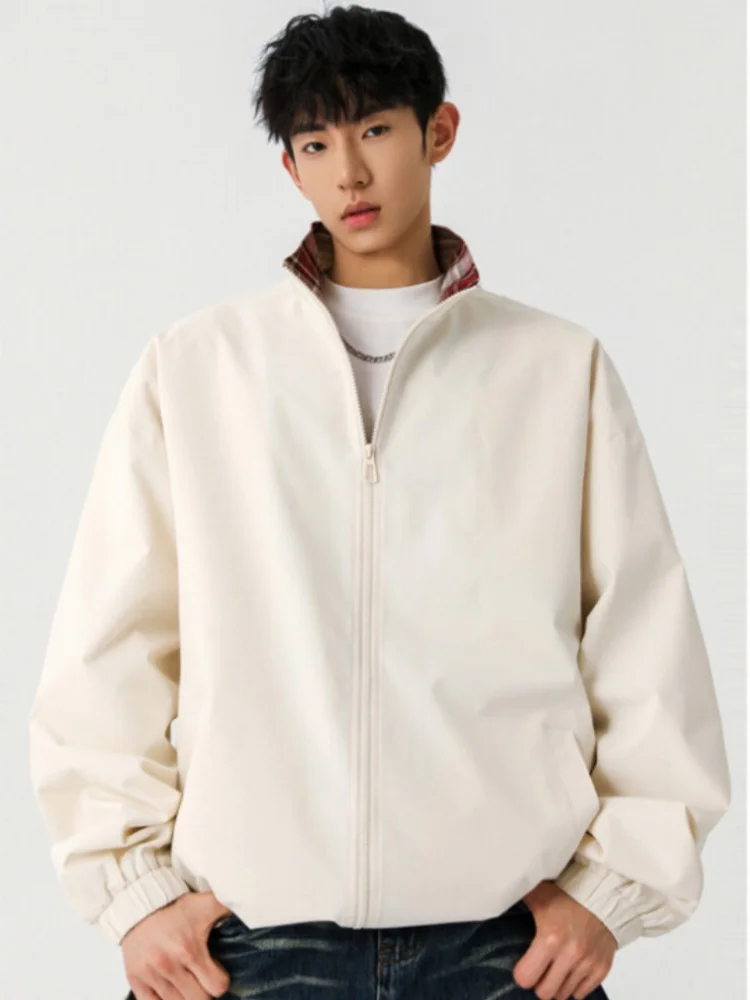 Youthful Men's Loose Fit Flight Jacket Spring Autumn Outdoor Casual Shirt Stand Collar Windproof Long Sleeve Zipper Closure