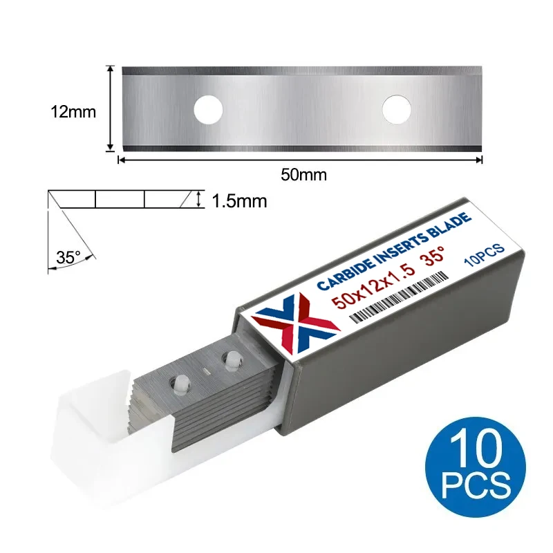 XCAN Carbide Inserts Cutter Blades 50x12x1.5mm Paint Scraper for Surfacing Groove Helical Planer Heads and Hand Hold Scraper 