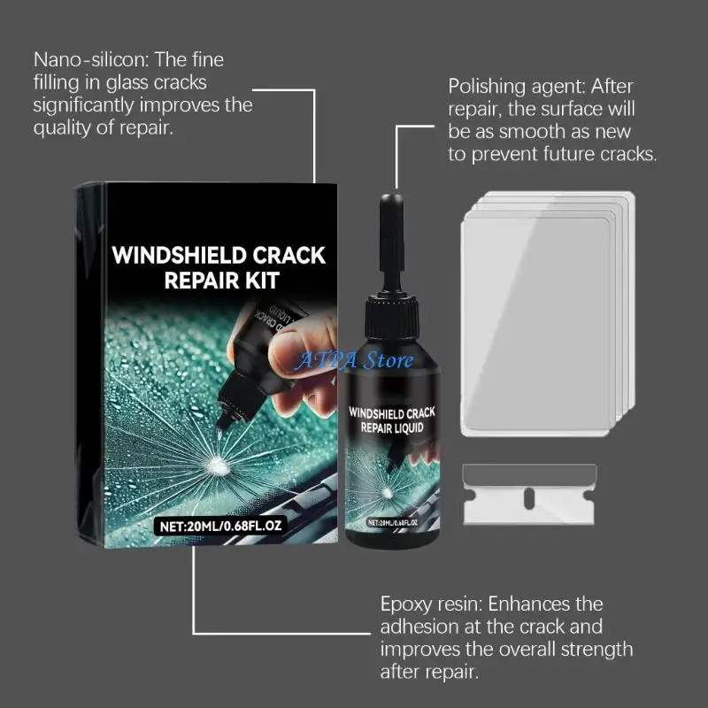 U13C Car Windshield Repair Tool 20ml Window Repair Tool Windscreen Glass Scratch Crack Window Screen Repair