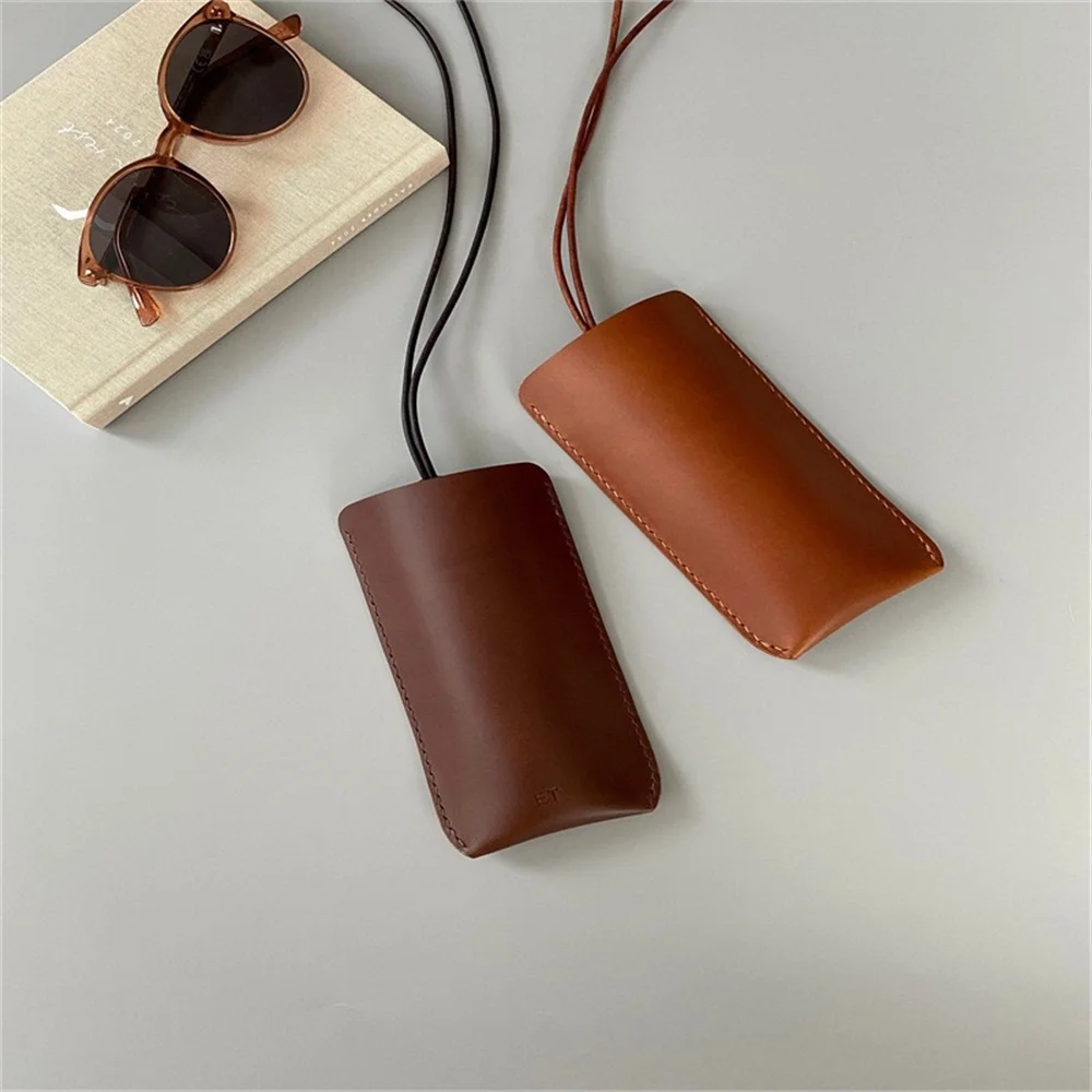 Fashion Pu Leather Lanyard Glasses Bag Solid Color Hanging Neck Sunglasses Storage Bags Women Men Travel Eyewear Case