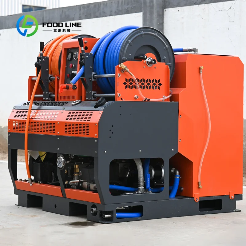 Customized hydro jet drain cleaner sewer flushing rig dual hose reel for professional underground pipeline servicing