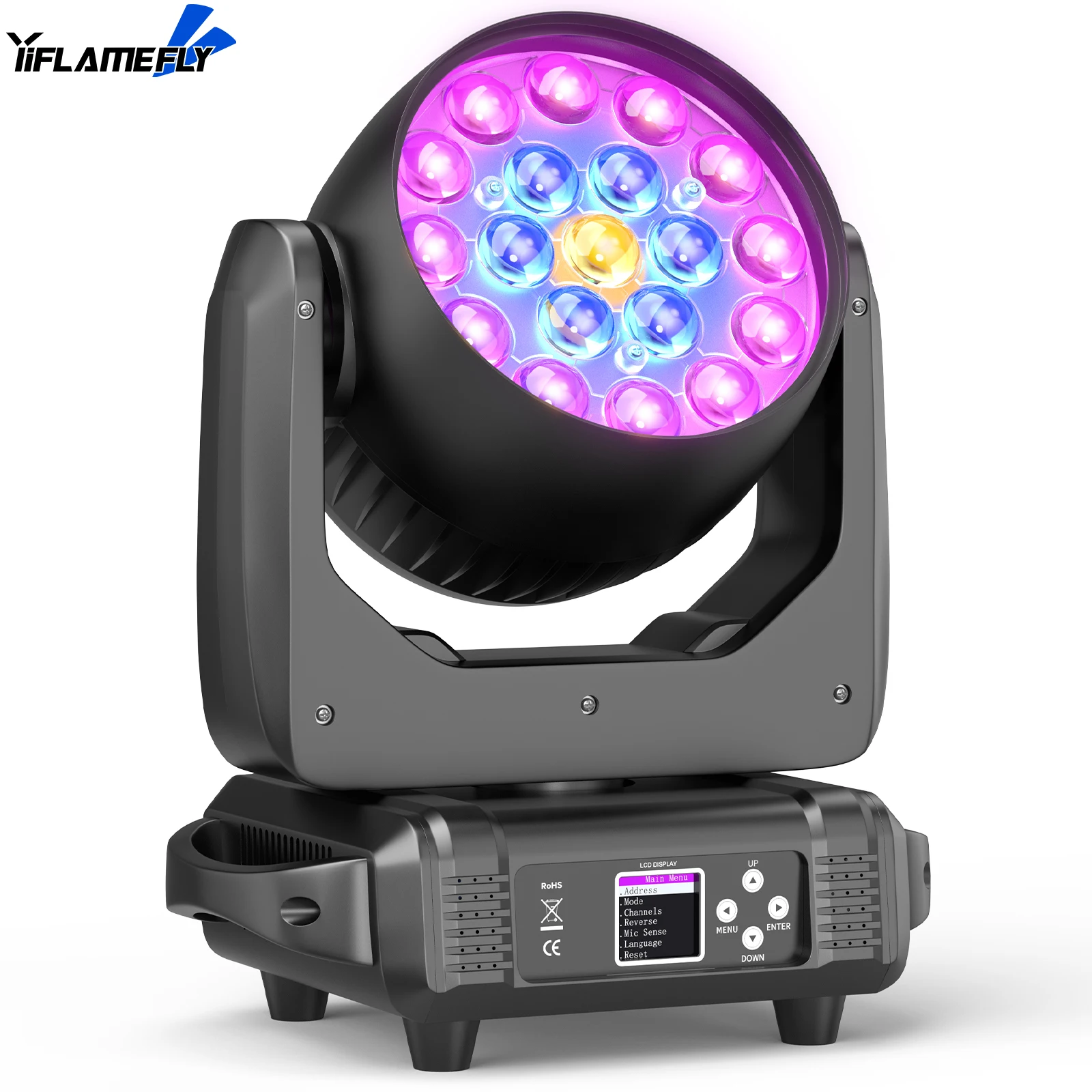 

Yiflamefly 19PCS*15W 4-in-1 LED Focusing Moving Head Light DMX512 16/24/32CH For Karaoke Dance Hall Disco Bar Ballroom Wedding