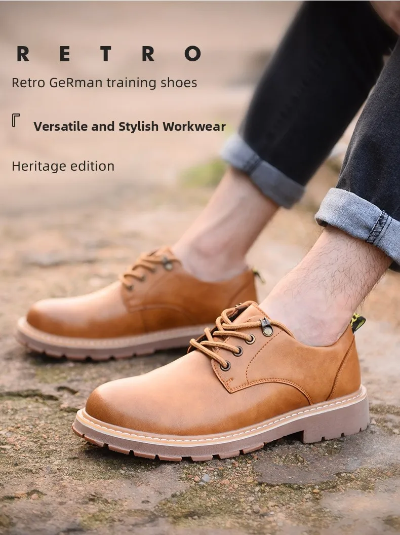 

Aokang Boots Men's Low-Top Casual oes Soft Bot Workwear Big Head Leather oes Vintage Sle Rubber Outsole