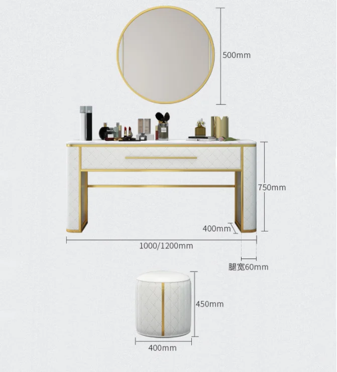 Luxury Design Effect LED Mirrors Dressing Table With Drawers And  Metal Integrated Elegant Mirrored Dresser
