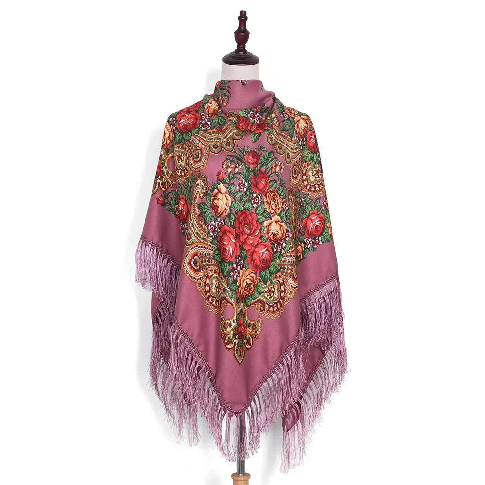 160*160 سنتيمتر النساء الروسية الوطنية وشاح سيدة شرابة الأزهار طباعة الحجاب يلتف بابوشكا باندانا الشاطئ السفر الظل شالات