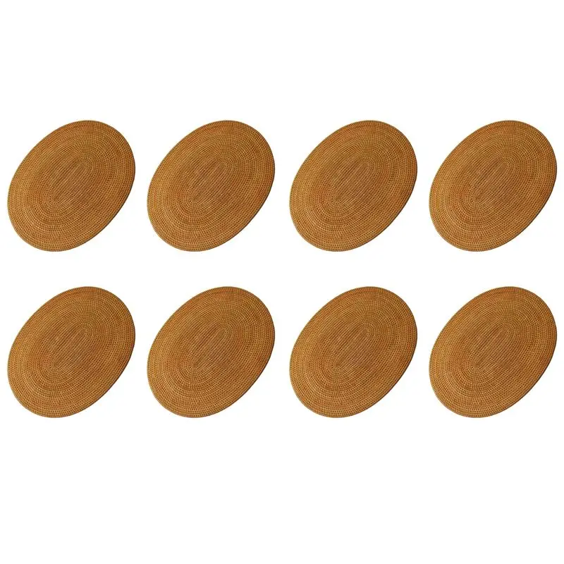 

ABMS-8X Rattan Woven Placemats Oval Round Table Mats Non Slip Heat Resistant Place Mat Natural Multipurpose Placemat 30X40cm
