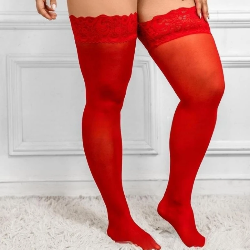 FREEAUCE Plus Große Größe Elastische Fischnetz Schwarze Spitzenstrümpfe Sexy Oberschenkel Hohe Mesh Über Knie Lange Socken für Übergroße Frauen 3XXL – Detail 4