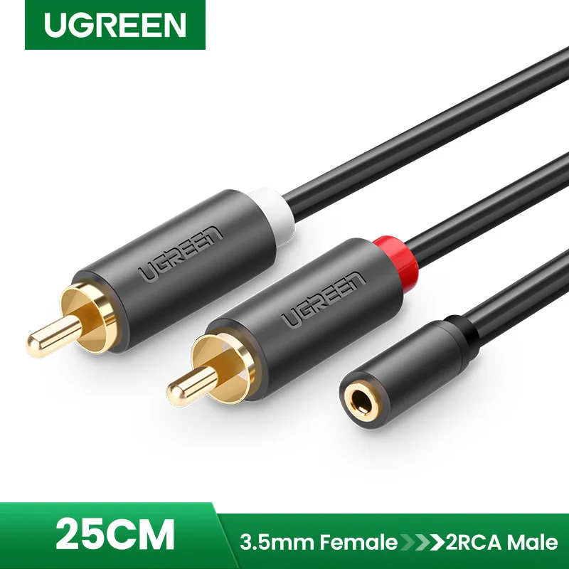 UGREEN-3.5mm 암 2 RCA 수 스테레오 오디오 Y 케이블 어댑터, 오디오 케이블 Aux 케이블 핸드폰 Edifer 홈 시어터 DVD VCD