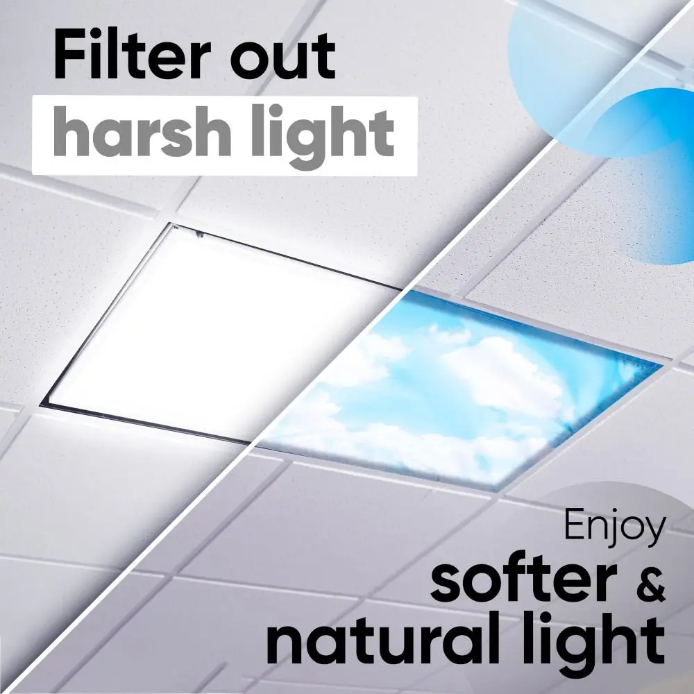 120*60cm Lampshade Anti-glare with 10 Magnetic Buckles Magnetic Light Filters Sky Cloud Fluorescent Light Covers Offices