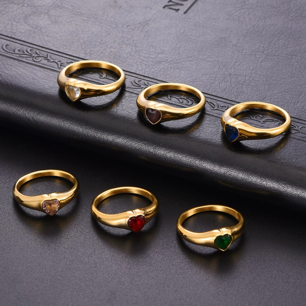 Neueste Designs Herz-Zirkon-Ring Minimalistischer Luxus-Mode Edelstahl Damenschmuck Eleganter Fingerring Geschenk – Detail 5