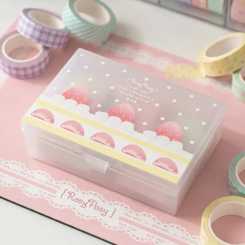 1Pc Dreamy Cherry Pink Transparent Frosted Storage Box Cards Film Hairpin Cosmetics Organizer