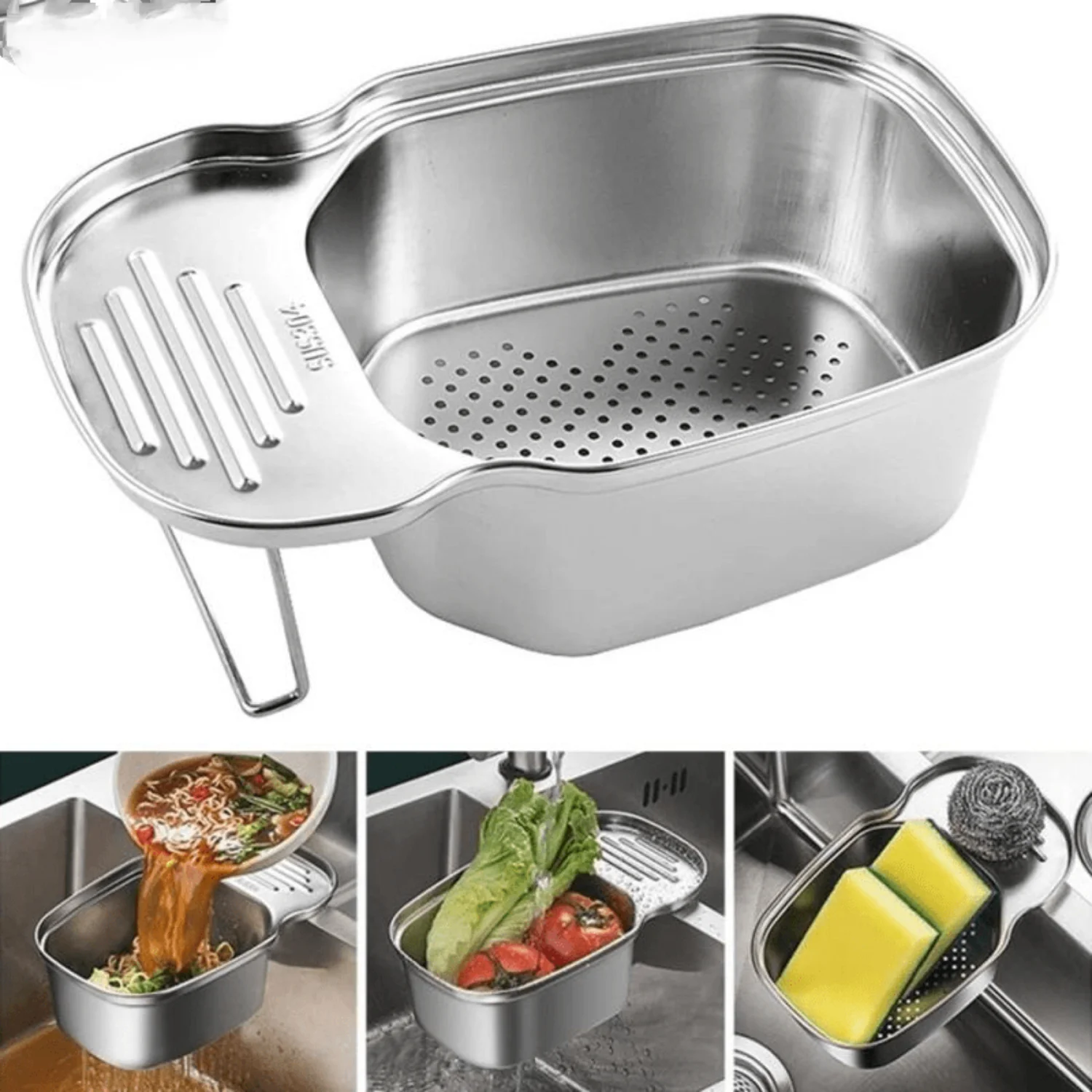 

1pc Drain Basket, Multipurpose Sink Sponge Strainer Basket, Stainless Steel Food Catcher, For Kitchen And Bathroom, For Sponge,