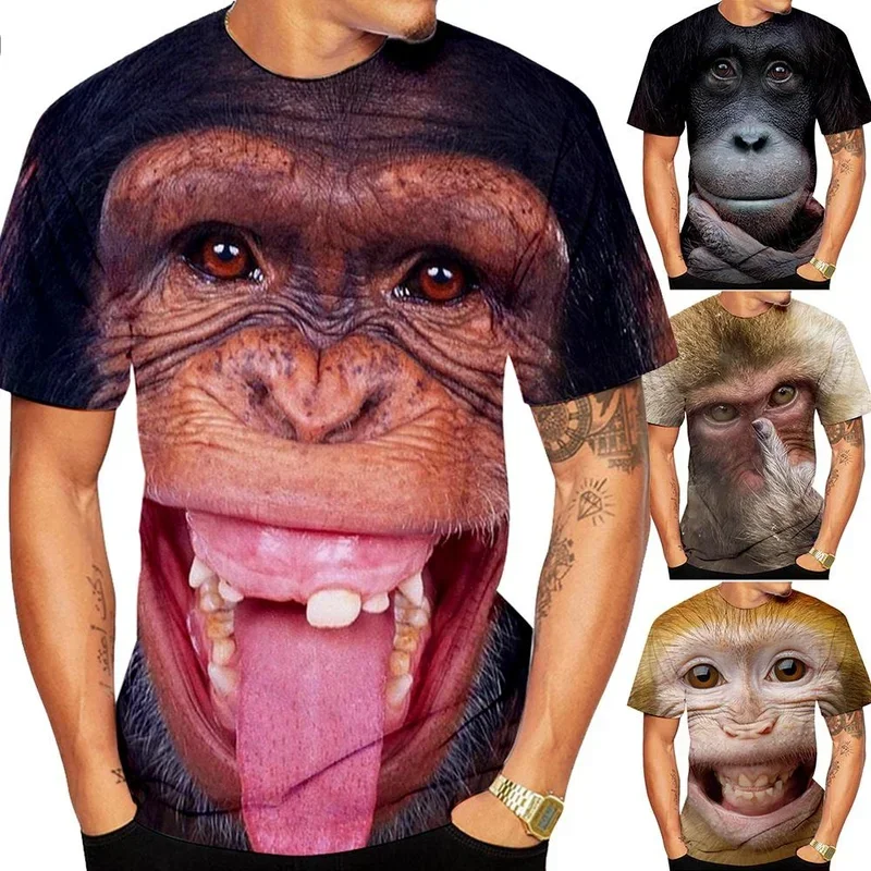 

Men's and Children's Short Sleeve T-shirt, Casual, 3D Design, Parody Gorilla, Fun, Monkey, Teddy Bear, 3D Printing, Summer