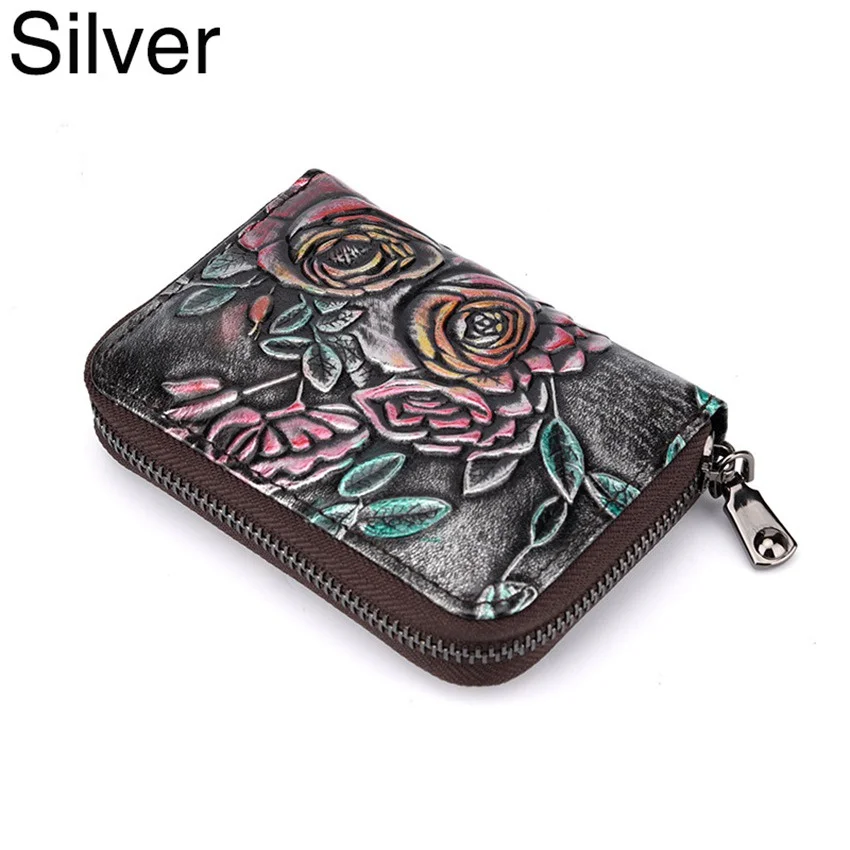 Retro Women's  Zipper Wallet Cow Leather Clutch Wallet Billfold Multi-Card Wallet Credit Card Holder Notecase