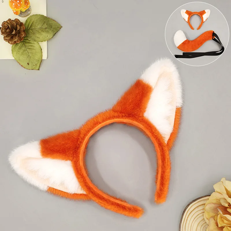 Nick Movie Animal Ear Cosplay Headwear Plush Orange Fox Tail Comic-con Party Dress Up Set Woman Man Carnival Costume Accessories