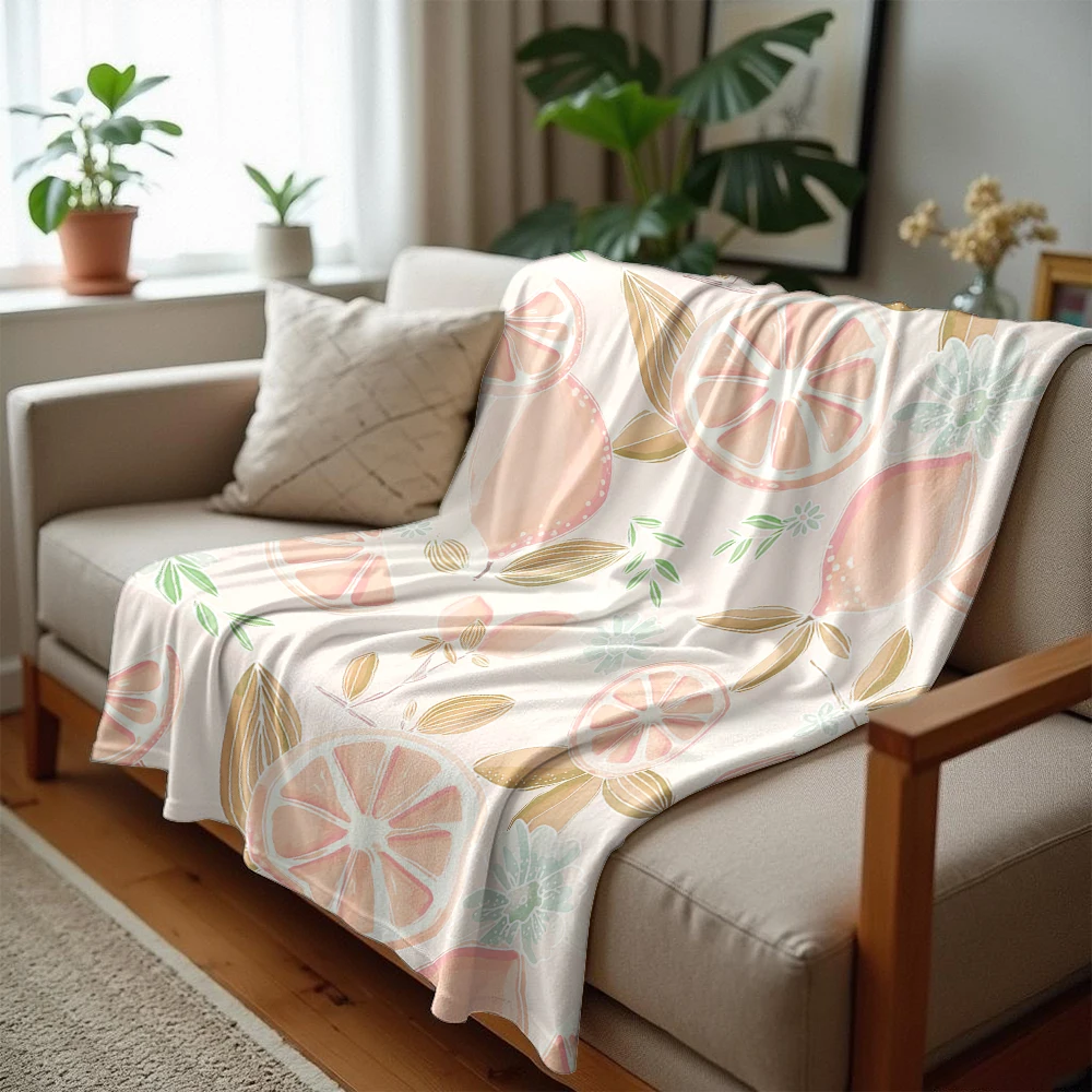 Blush Grapefruit Watercolor Cartoon Anime Print Flannel Blanket Soft Warm Throw for Kids Bedroom Sofa Bed Christmas Office Car