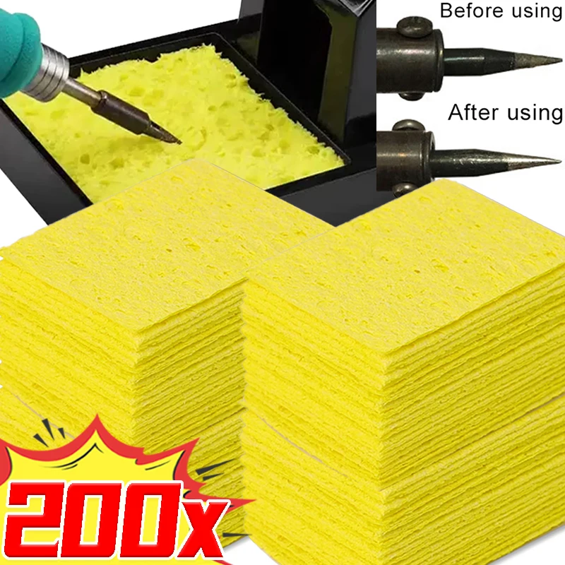 

5/200PCS Soldering Iron Cleaning Sponge Yellow High Temperature Resistant Electric Welding Tip Sponges Welding Equipment Tools