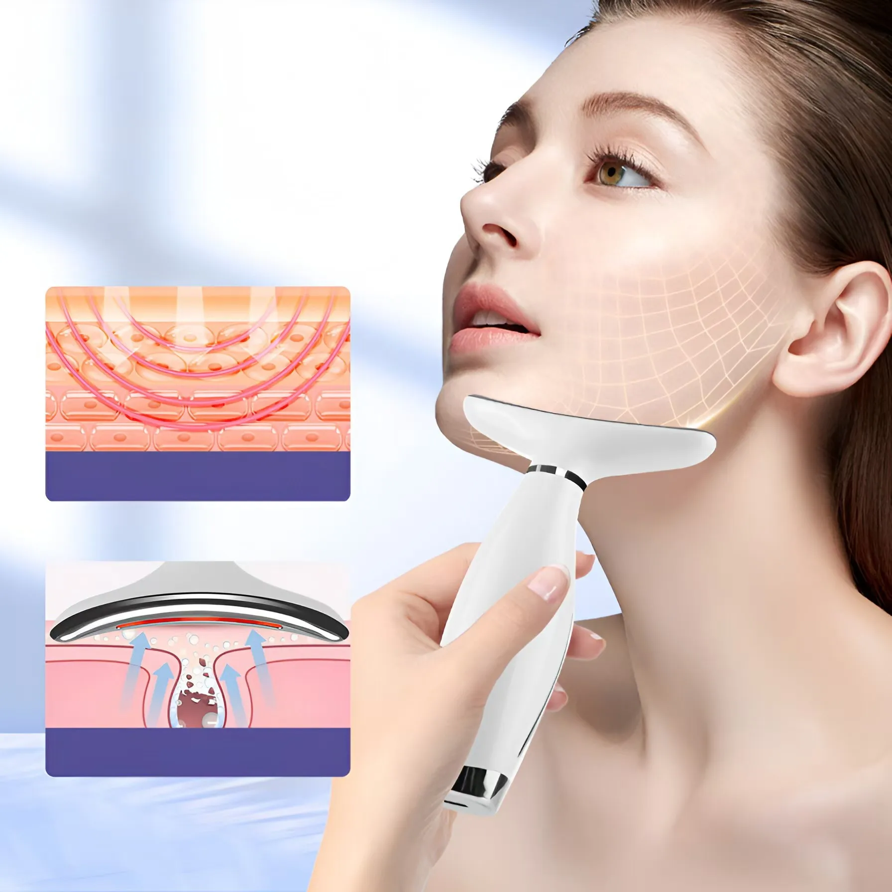 Exquise Nek Gezicht Schoonheid Apparaat Trillingen Massage Persoonlijke Verzorging Verbeteren Lijnen Thuisgebruik Face Lifting Machine 7 Modi 3 Niveaus