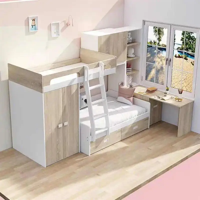 Multifunctional up and down parallel staggered with wardrobe high and low bed