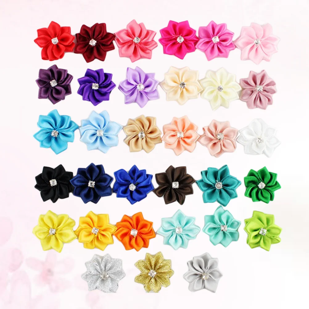 50 Pcs 3CM Baby Girls Flower Headbands with Diamond Sweet Handmade Hair Band Headwear(Mixed Color) baby headbands