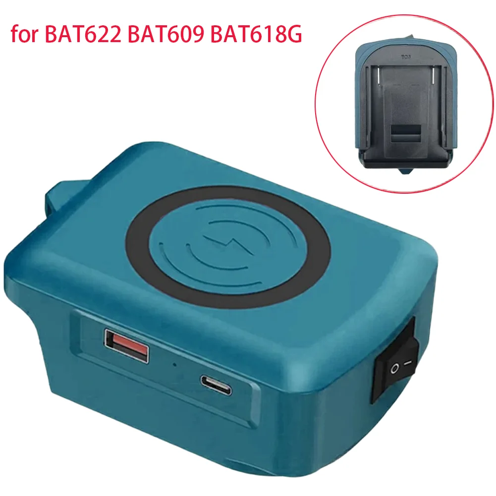 Portable 18V Battery To Wireless Charger Adapter For BL1830 DCB200 With Dual USB Output Safe Charging For Travel Hiking