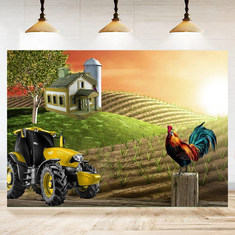 

Countryside Farm Scene Photography Backdrop Hills Fall Cornfield Farmland Red Barn Tractor Morning Sunrise Rural Background