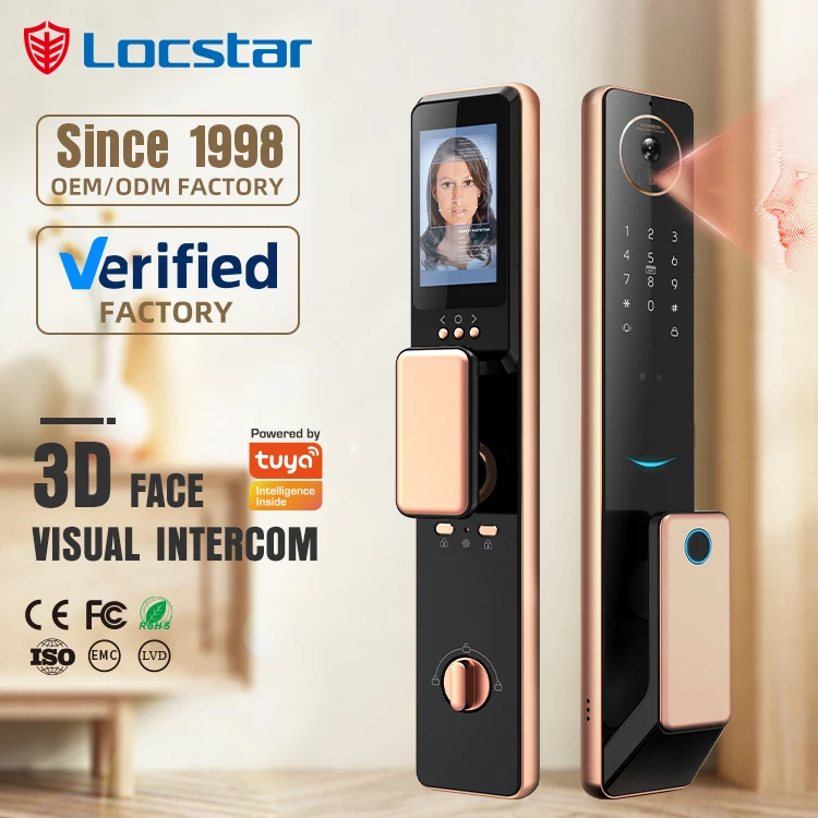 Security Waterproof Outdoor 3d Face Recognition Digital Camera Call Palm Print Unlock Smart Door Lock With Camera