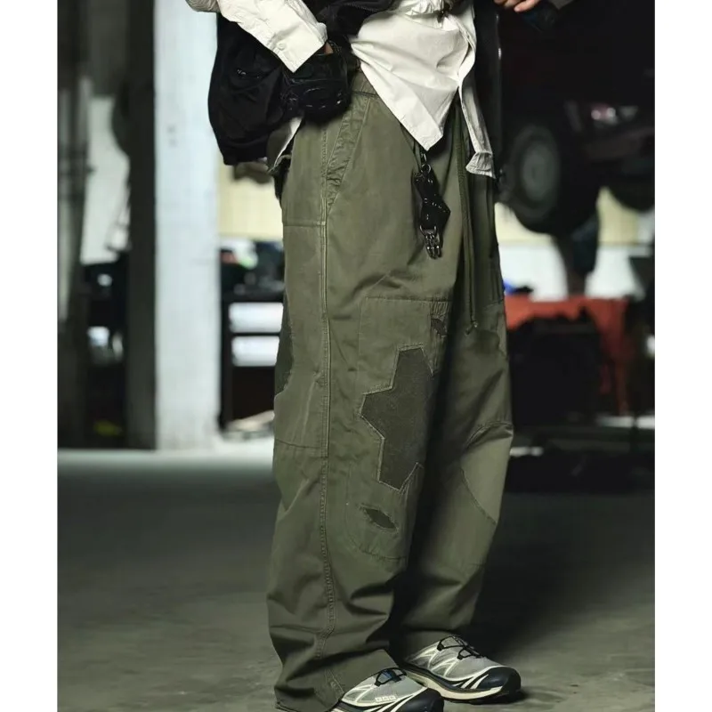 

High Quality Wasteland Style Ripped Irregular Patch Casual Pants Men Straight-Leg Trousers