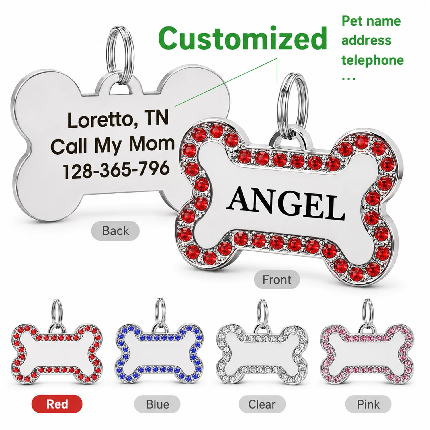 Personalisierte Hundemarke mit individuellem Text, Namensschild für Haustiere in Knochenform, lasergraviert, aus Legierung, Halsbandanhänger, personalisierte Namens-Hundemarken