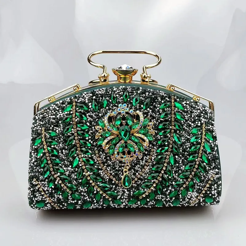 Women\'s gold/black/green rhinestone handbag Women\'s evening dress bag Wedding banquet handbag Bride diamond wallet Luxury party