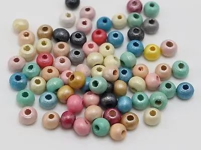 500 Mixed Color Pearlized Luster Wood Beads 6mm ~Wooden Beads