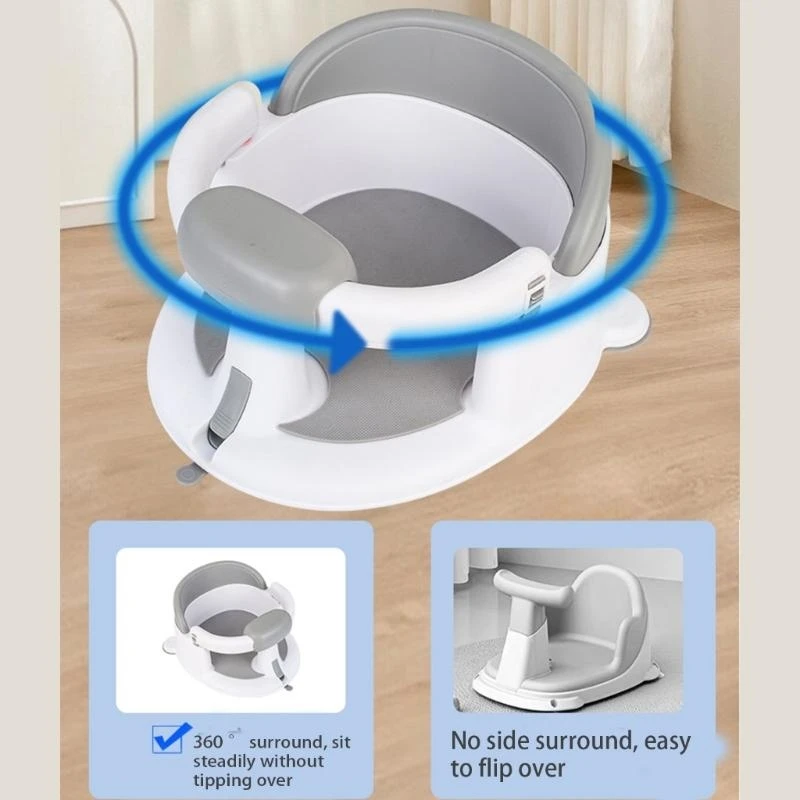 J15U Baby Bath Chair with Strong Suction Cup Not Easily Flipping Adjustable Armrests