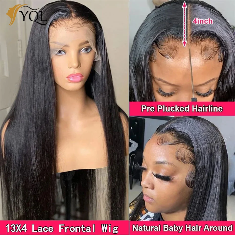 Human Hair Lace Frontal Wig Straight Transparent 13x4 Full Lace Front Wigs Peruvian Remy Hair PrePlucked Bleached The Knots Wigs