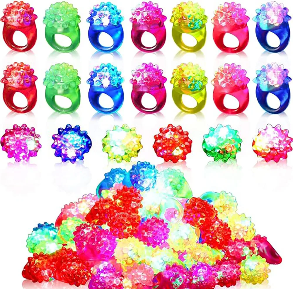 

20/50/100Pcs Flashing LED Light up Rings Colorful Bumpy Jelly Rubber Rings Glow in the Dark Rings for Kids Party Favors Gifts