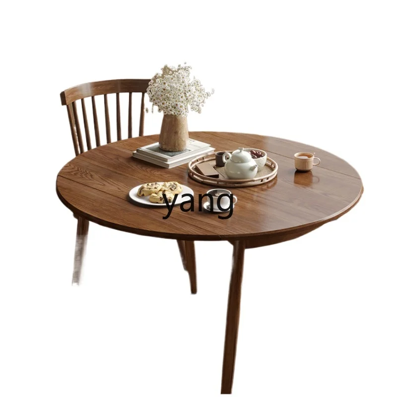 

LH Solid Wood Dining Table Folding round Dining Table Household Small Apartment Dining Table and Chair