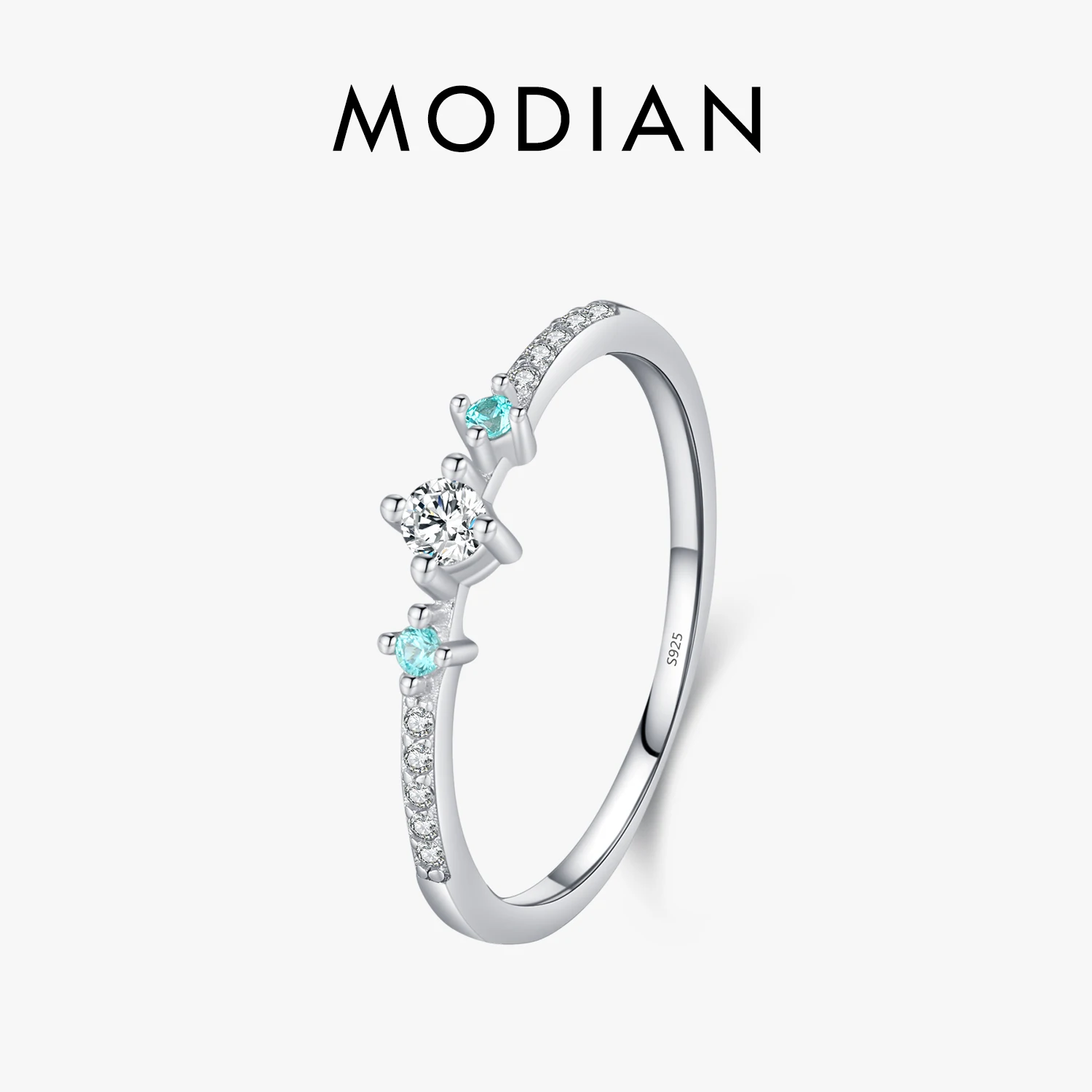 MODIAN 925 Sterling Silver prosty podstawowy pierścionek do układania w stosy delikatny okrągły kamień CZ palec serdeczny dla kobiet Party biżuteria na prezent