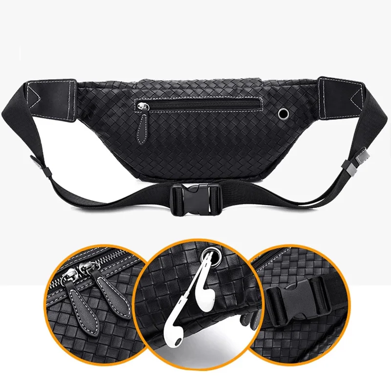 Designer Men\'s Waist Bags Weave Chest Pack Multi-Pocket Casual Fanny Pack Money Phone Bag Luxury PU Leather Shoulder Belt Bag