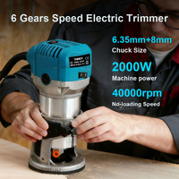 2000W Wood Router 220V 6 Gears Electric Trimmer Woodworking Milling Machine Hand Wood Edge Router for 6.35/8mm Milling Cutter