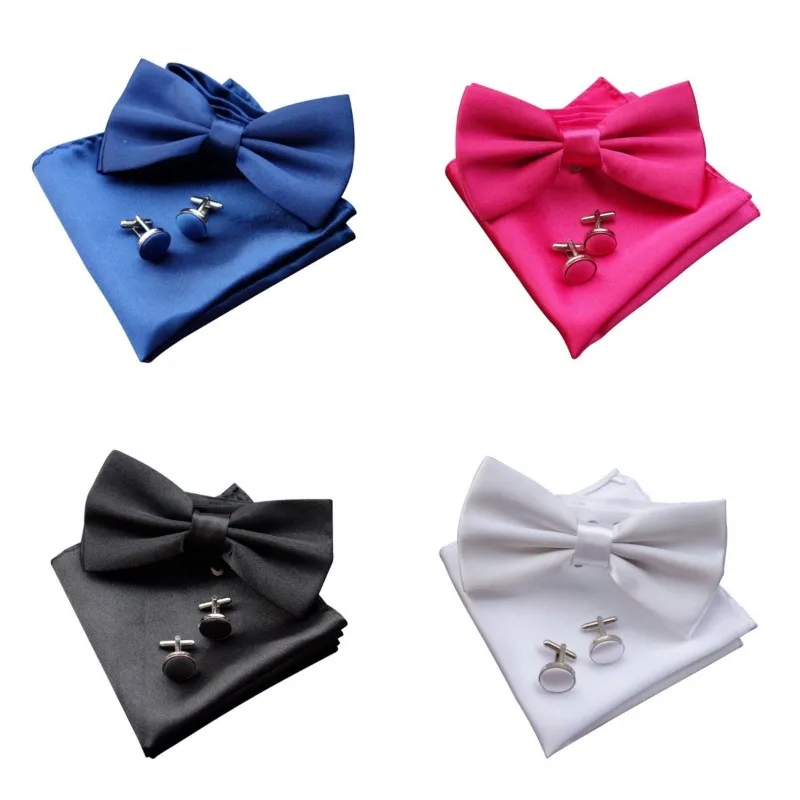 Men's Wedding Bow Tie Set with Cufflinks & Pocket Square - Groom Gift