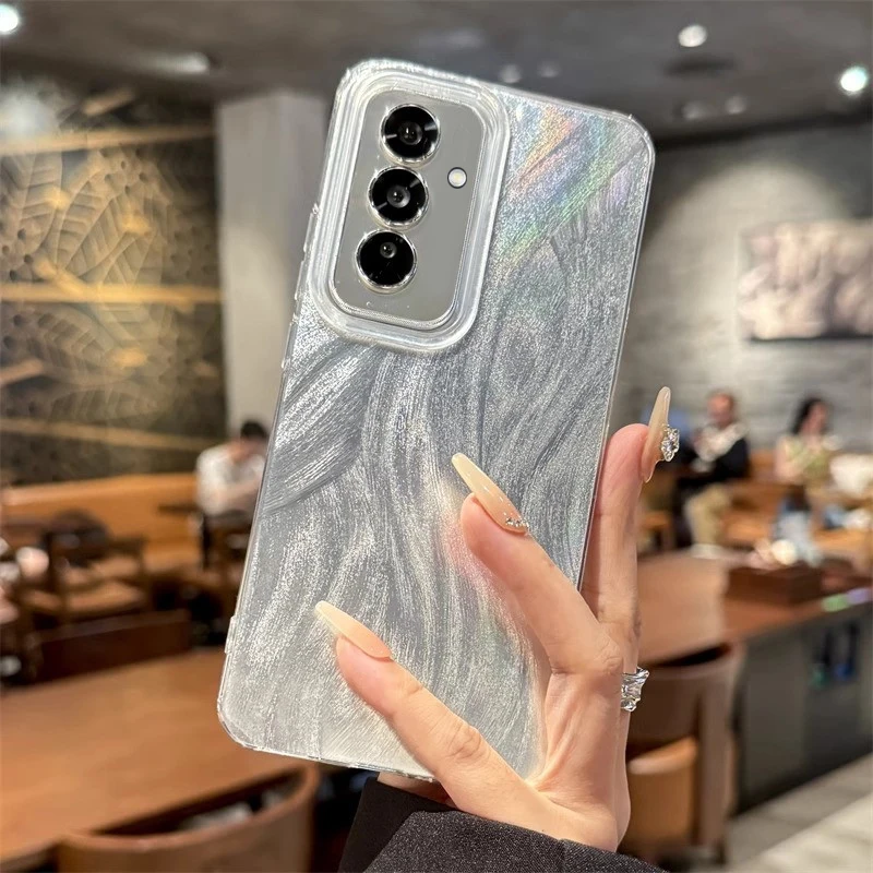 EUCAGR Für Samsung Galaxy S25 Ultra Telefon Fall Anti herbst Luxus Laser Silber Gradienten harte Rückseitige Abdeckung Für Samsung S25Plus S25FE