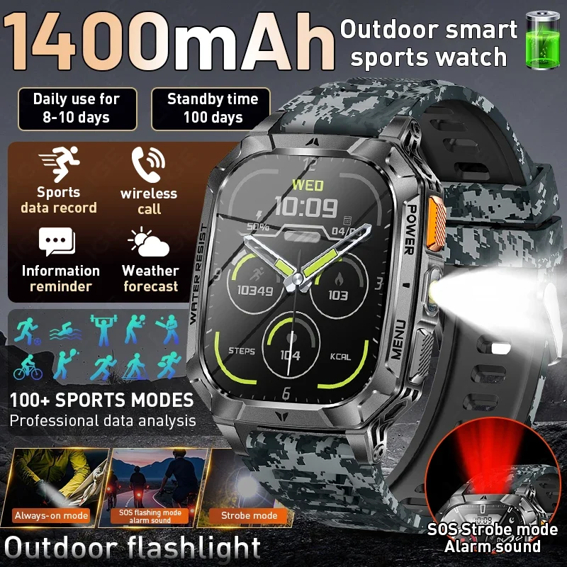

New LIGE Military Smart Watch Men 2.01" HD Screen IP68 Waterproof Sport Fitness Tracker 1400mAh Battey Bluetooth Call Smartwatch