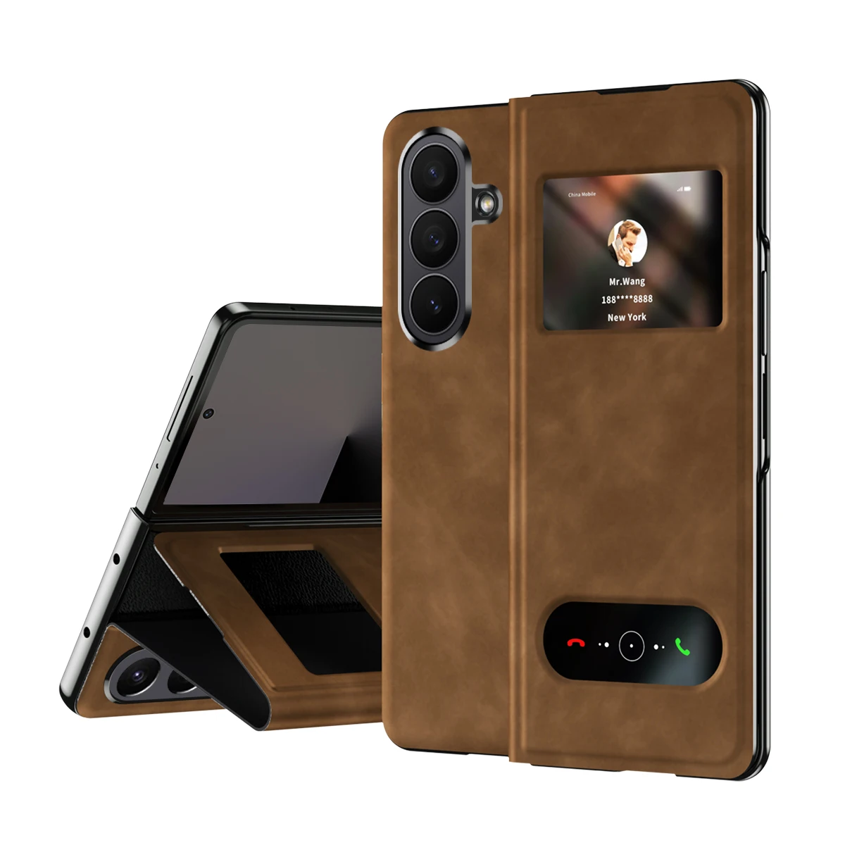 

Folding Smart Flip Phone Case For Samsung Z Fold 6 5 4 3 2 1 Electroplated Mirror Clear View PU Leather Bracket Cover