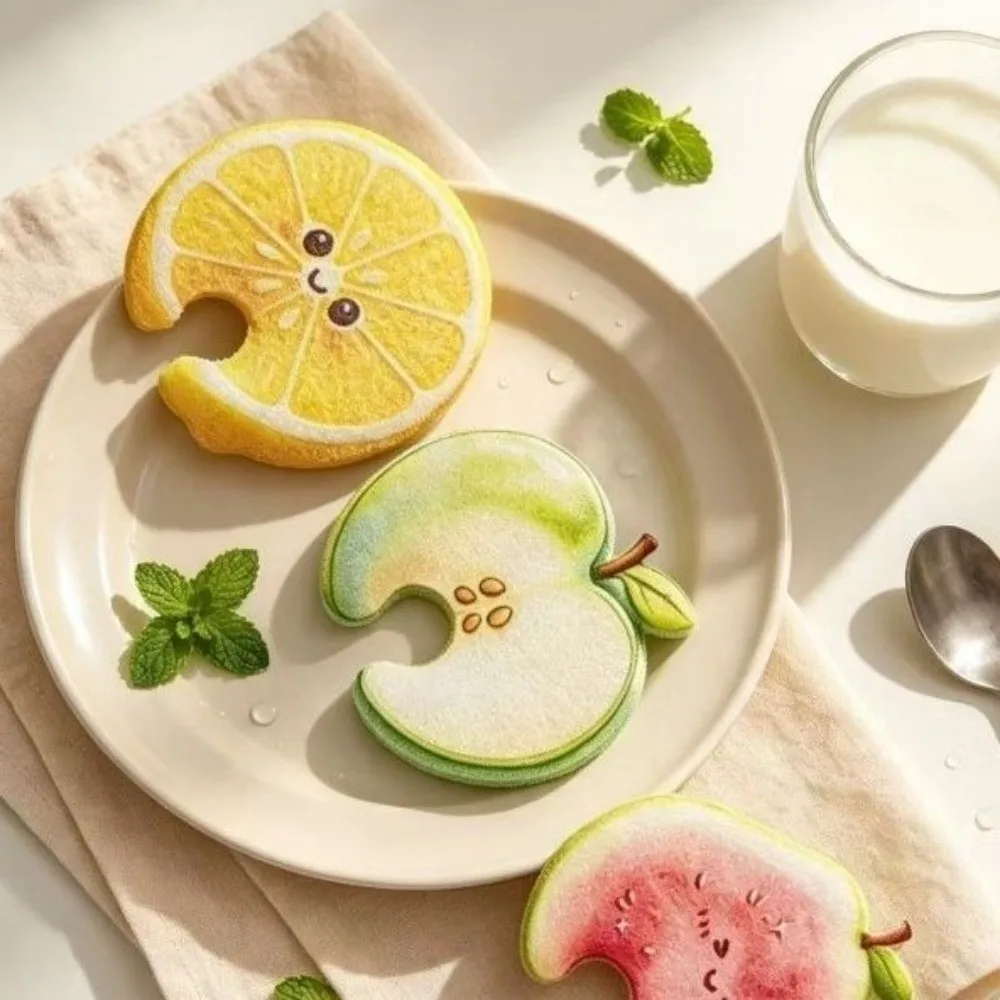 3Pcs Absorbent Kitchen Dishwashing Sponge Quick Dry Foam Quickly Fruit Shaped Cleaning Sponge Compressed Cellulose Thickened